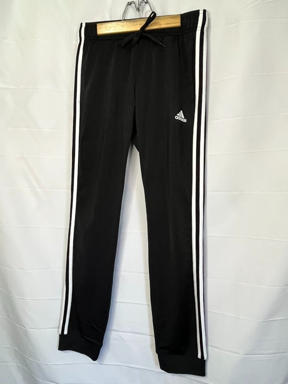 Adidas Track Pants Small Black Jogger Stretchy Athletic Prime Green Logo